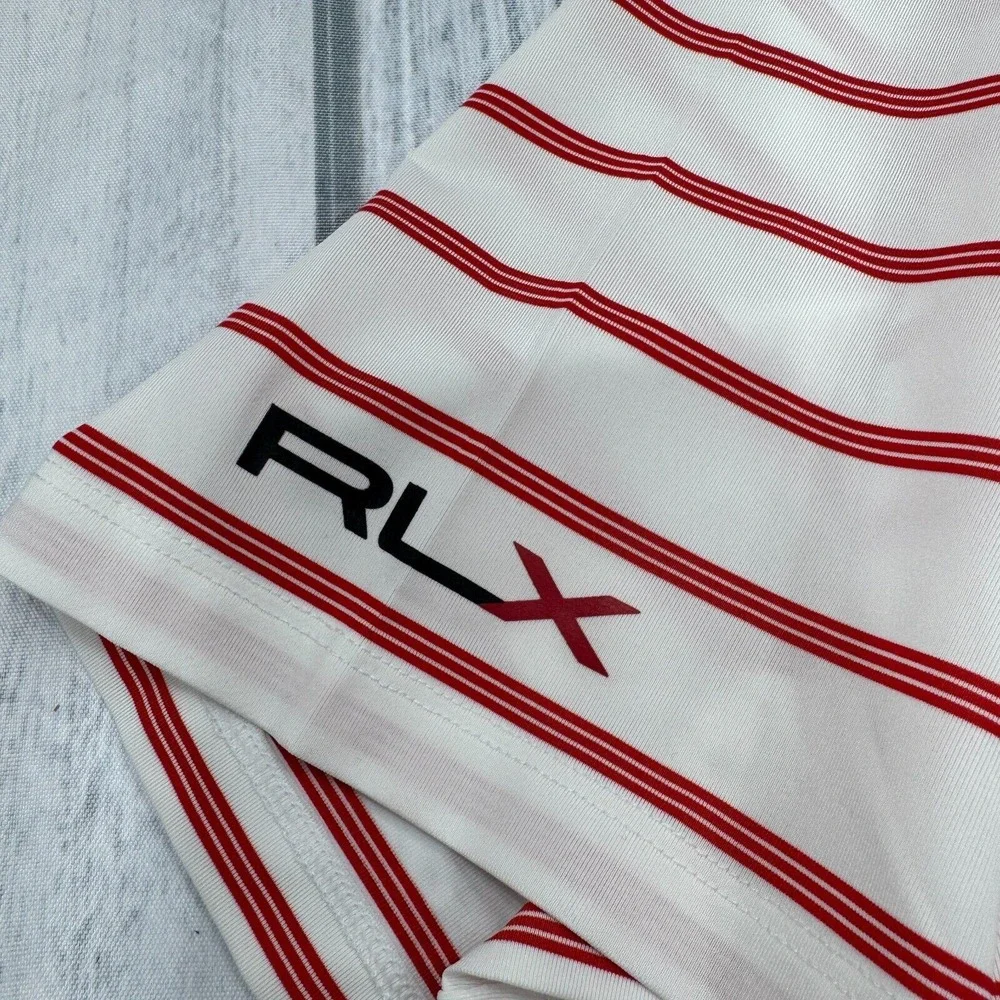 RLX Ralph Lauren Polo Shirt XL White Red‎ Stripe Nassau Country Club Golf Mens